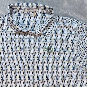 Straight Down Men's Polo Shirt Golf Surfboard Print Short Sleeve Size L Oak Hill